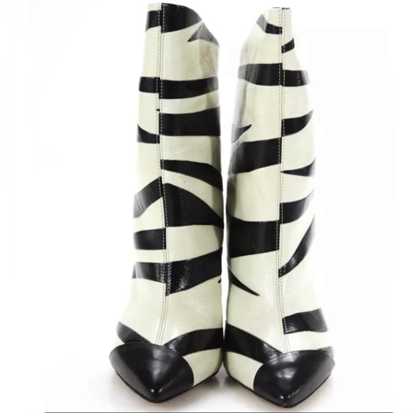 NEW NIB Isabel Marant Leebu Zebra Stripe Leather Boots - Picture 2 of 14